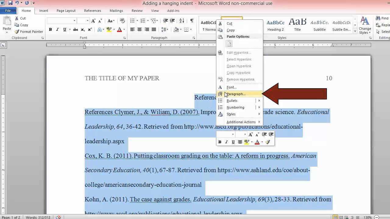 get rid of first line indent in word